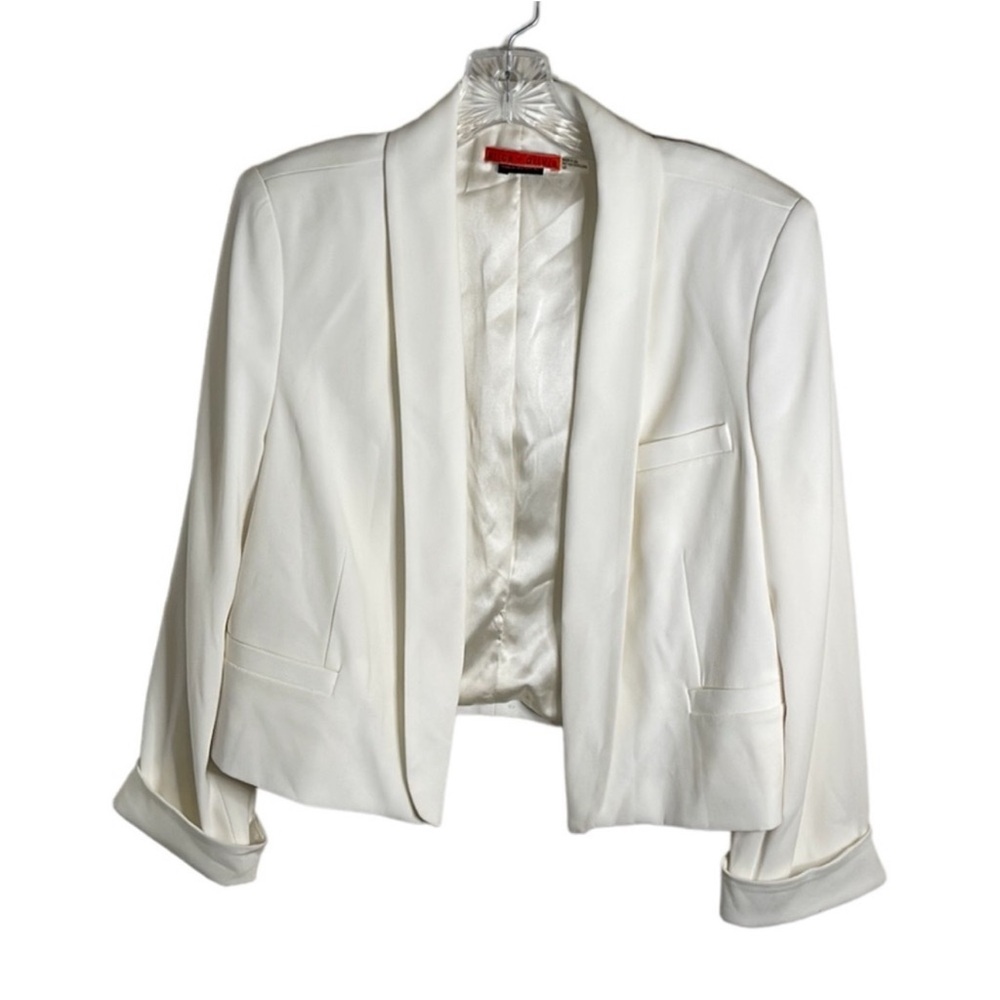 Alice + Olivia White Cropped Silk Lined Tuxedo Jacket/Blazer Size Large